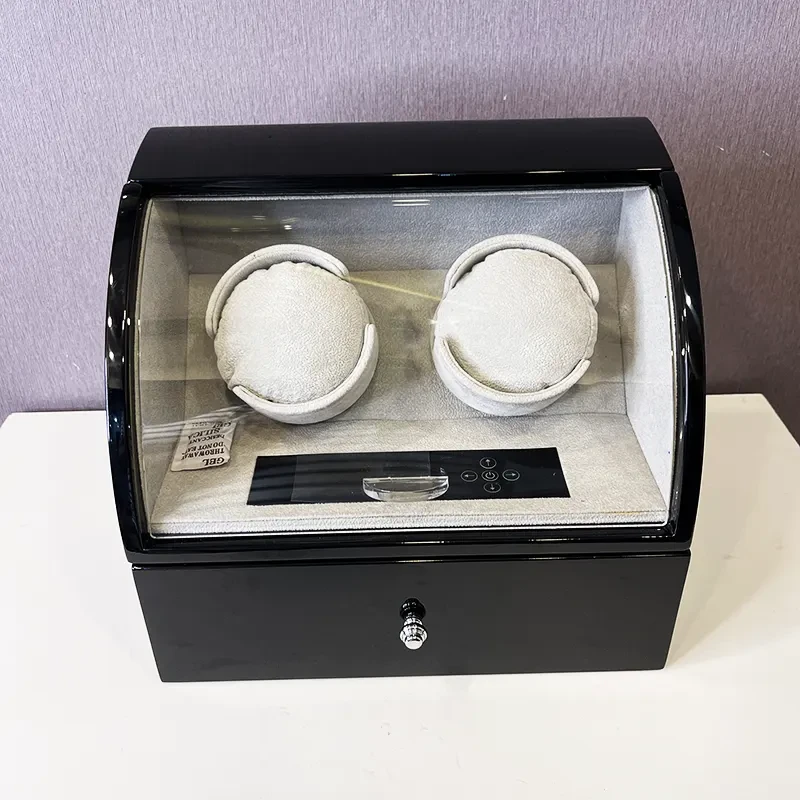 2 Slot Black Watch Winder Luxurious Curved Shape for Automatic Watches